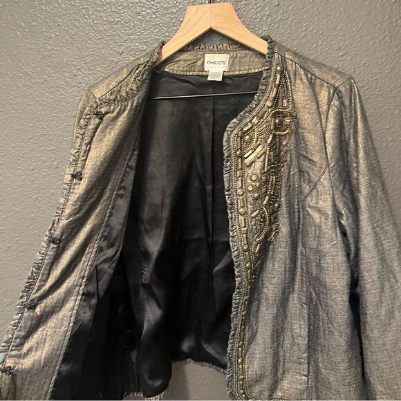 Chicos GOLDEN TRINKET ROYALTY JACKET BREADED
INDIGO/BRONZE FOIL 2/Large - Picture 10 of 14